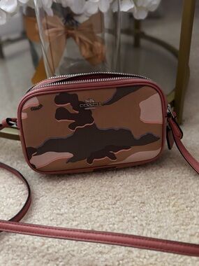Coach Pink and Brown Camo Camera Crossbody